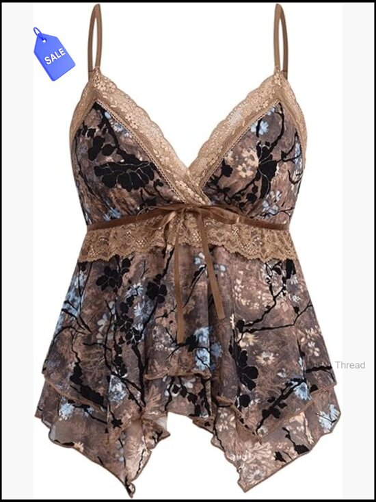 Tops - Y2K Babydoll Tank Top Floral Lace Mesh Going Out Top